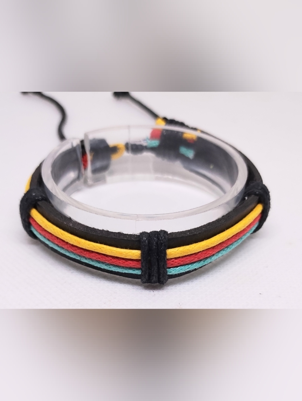 Men's Bracelet Leather Layered Black Yellow Jewelry New G6